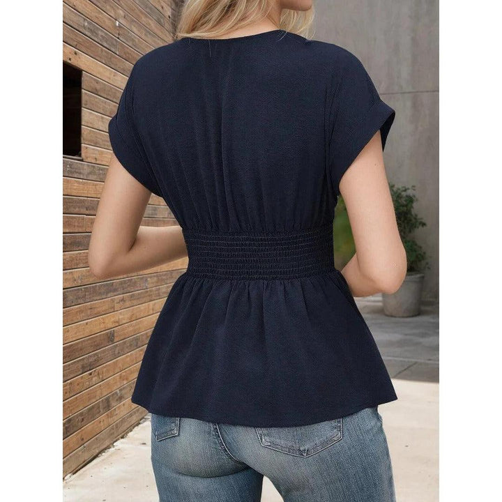 Women Blouse V Neck Short Sleeve Peplum