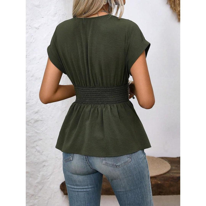 Women Blouse V Neck Short Sleeve Peplum
