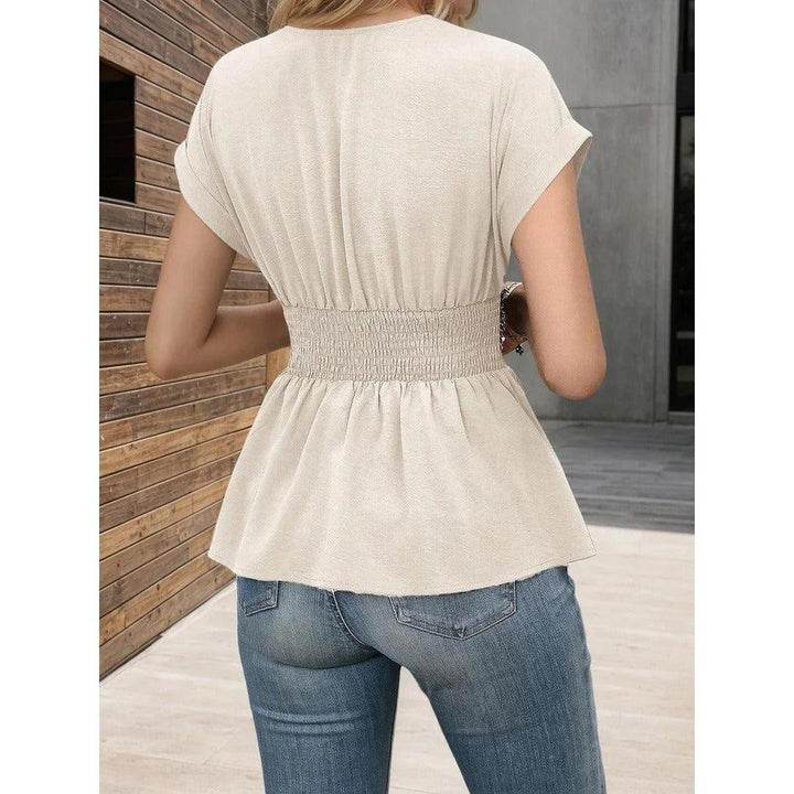 Women Blouse V Neck Short Sleeve Peplum