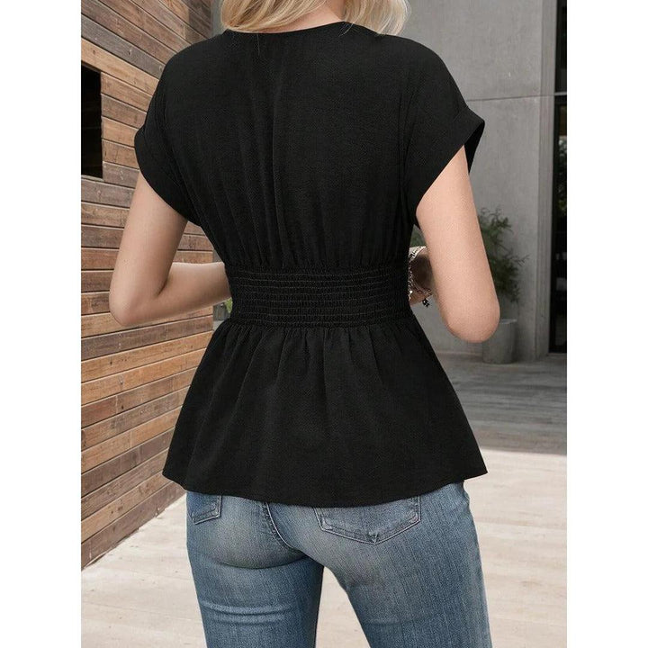 Women Blouse V Neck Short Sleeve Peplum
