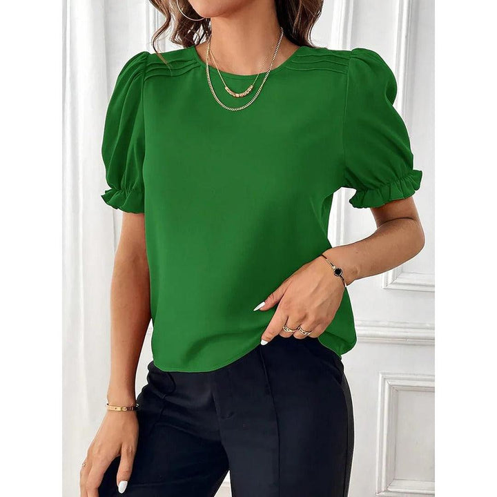 Women Blouse Round Neck Puff Sleeve