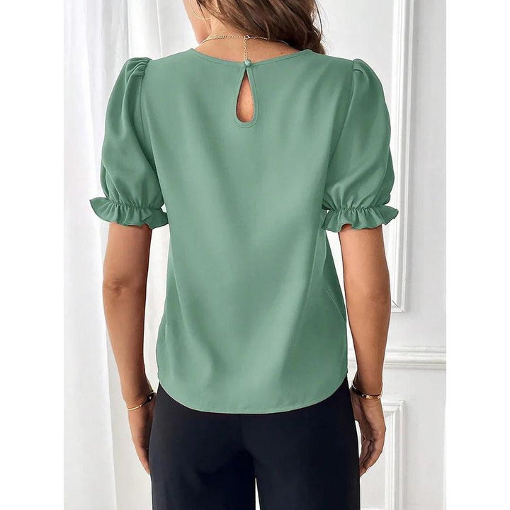 Women Blouse Round Neck Puff Sleeve