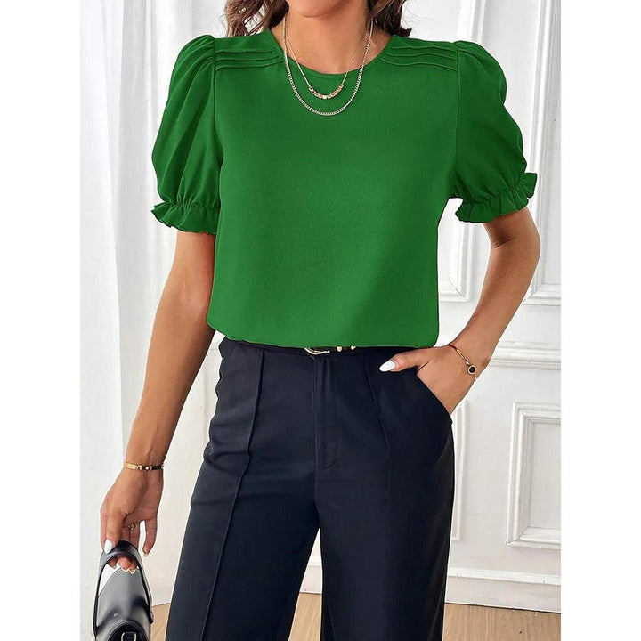 Women Blouse Round Neck Puff Sleeve
