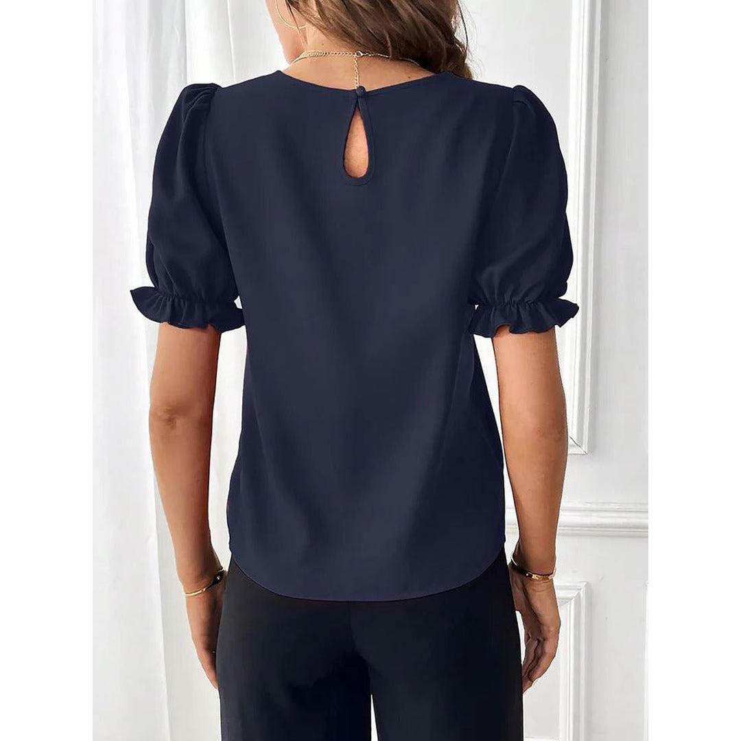 Women Blouse Round Neck Puff Sleeve