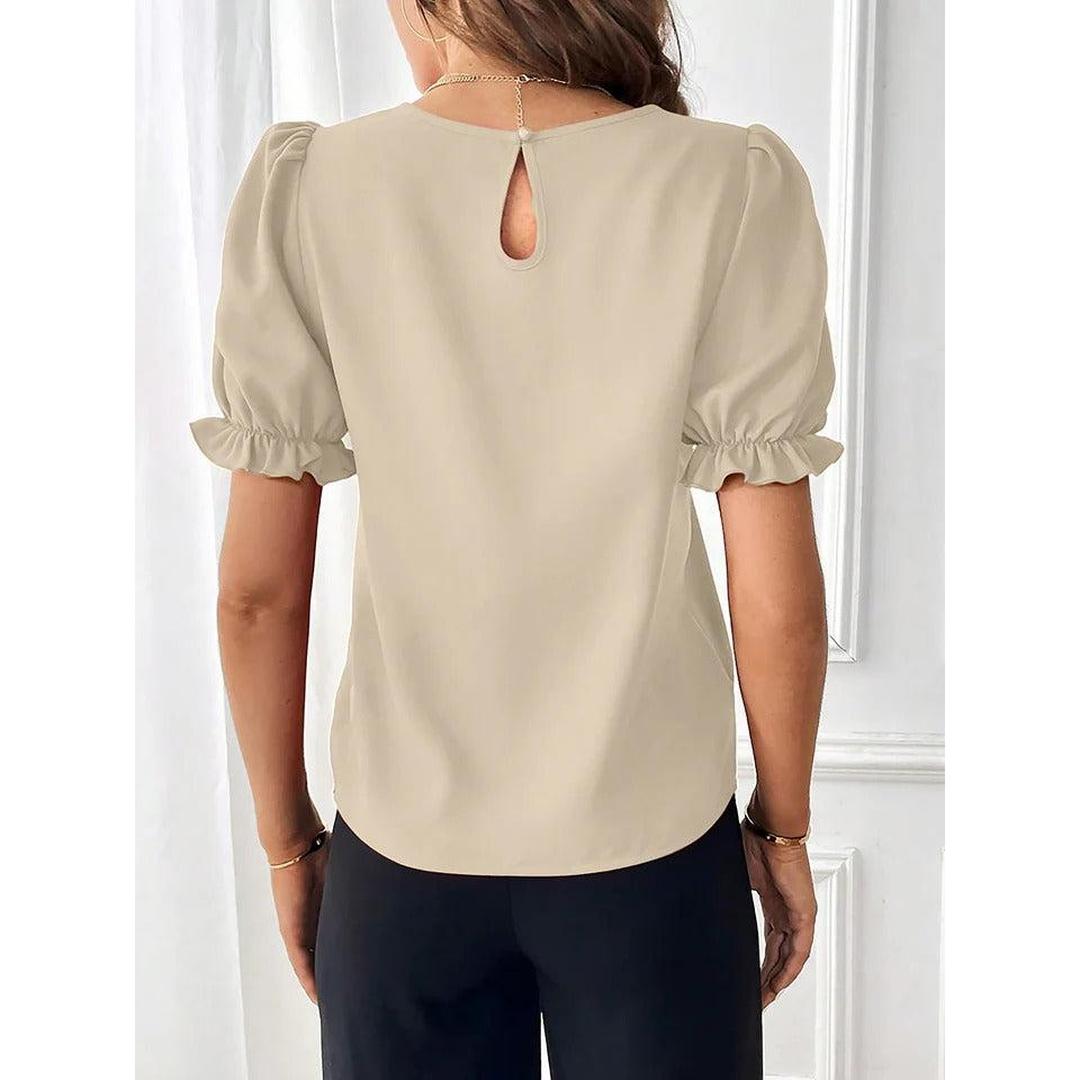 Women Blouse Round Neck Puff Sleeve