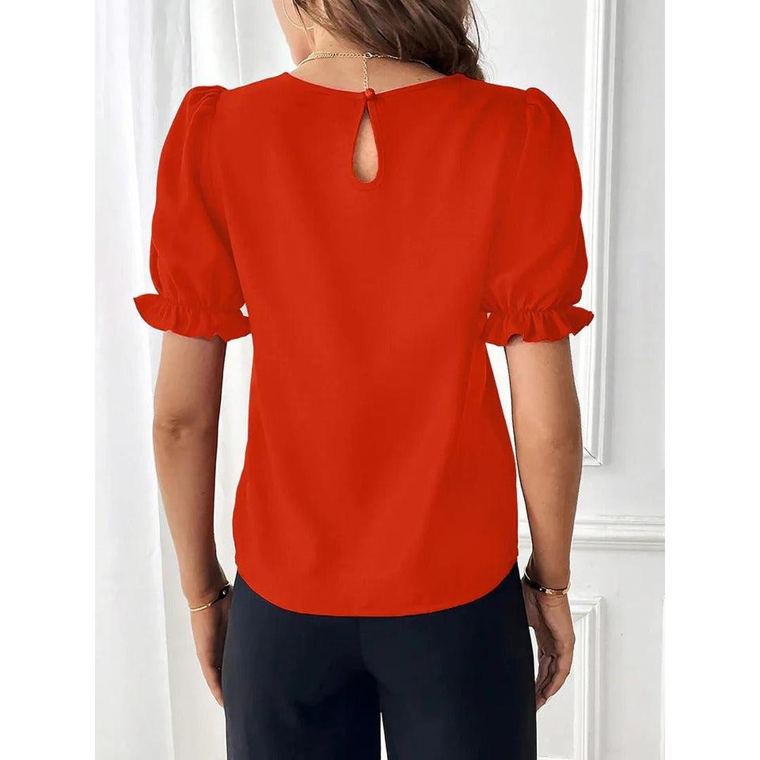 Women Blouse Round Neck Puff Sleeve