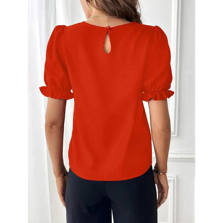 Women Blouse Round Neck Puff Sleeve