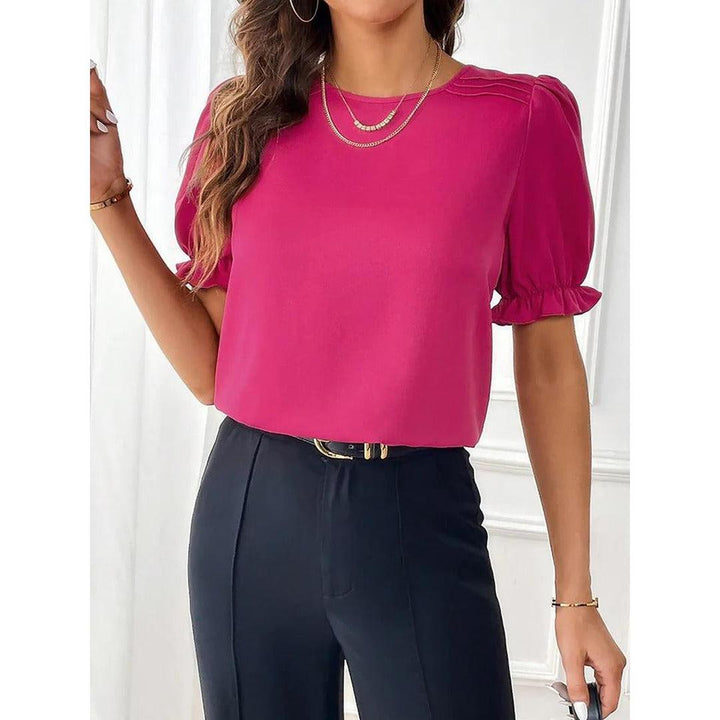 Women Blouse Round Neck Puff Sleeve