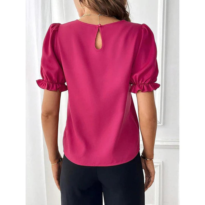 Women Blouse Round Neck Puff Sleeve