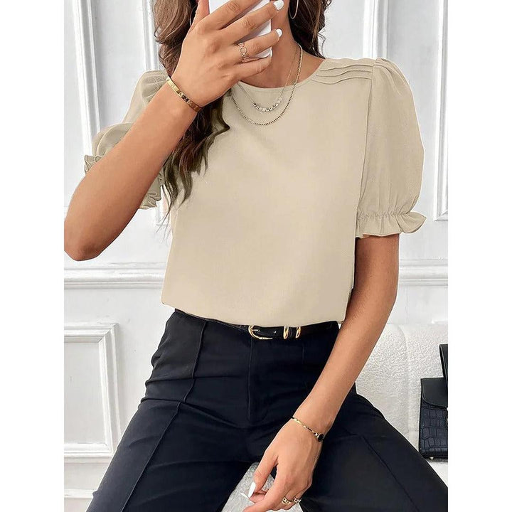 Women Blouse Round Neck Puff Sleeve