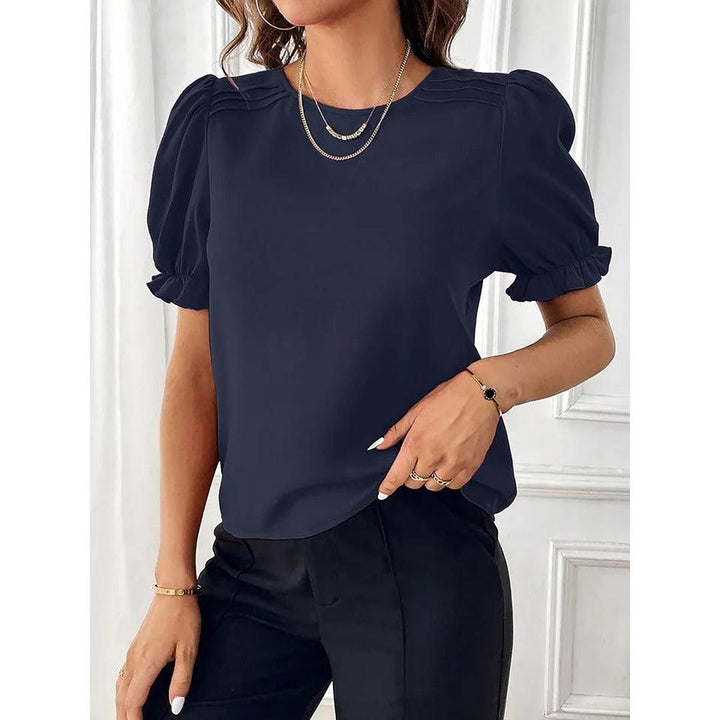 Women Blouse Round Neck Puff Sleeve