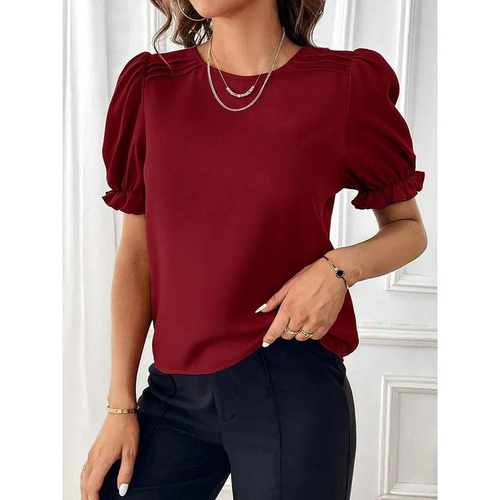 Women Blouse Round Neck Puff Sleeve