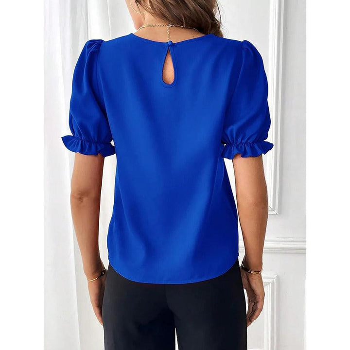Women Blouse Round Neck Puff Sleeve