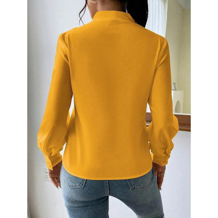 Women Blouse Solid Color V Neck Long Sleeve