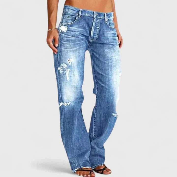 Women Distressed Loose Fit Straight Leg Jeans Denim