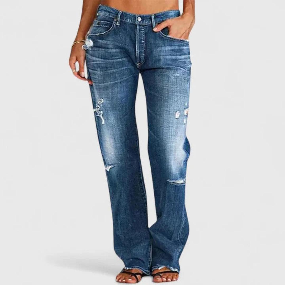 Women Distressed Loose Fit Straight Leg Jeans Denim