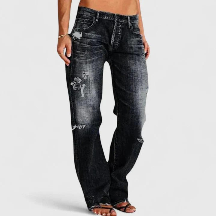 Women Distressed Loose Fit Straight Leg Jeans Denim