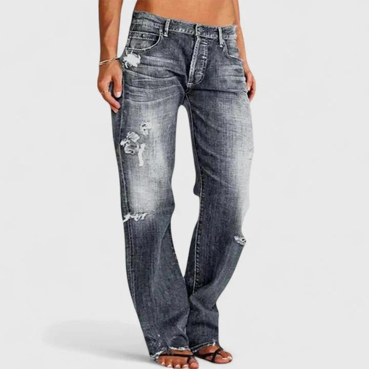 Women Distressed Loose Fit Straight Leg Jeans Denim