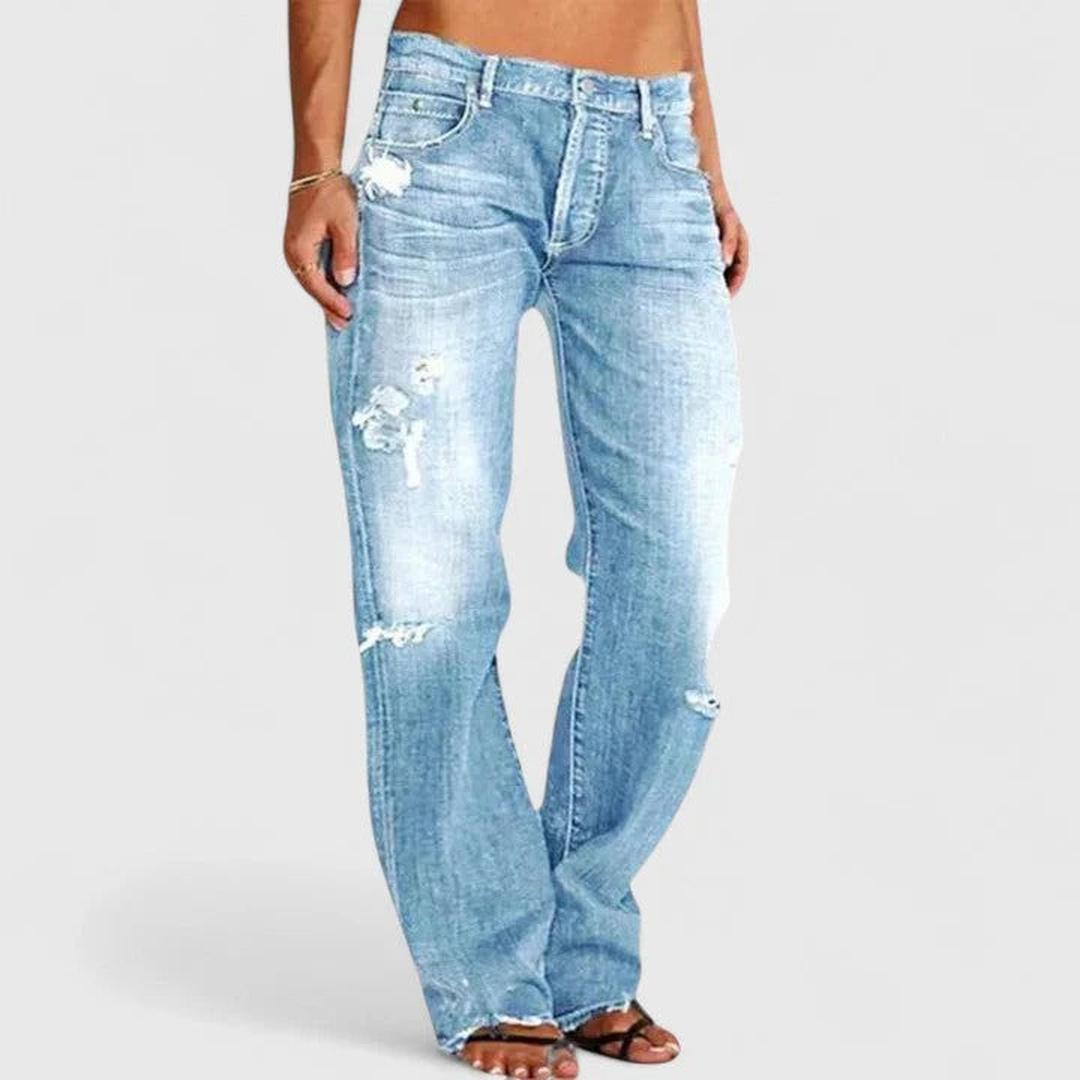 Women Distressed Loose Fit Straight Leg Jeans Denim