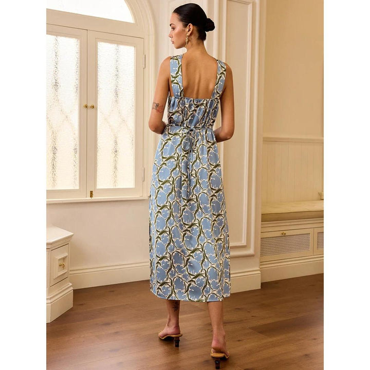Women Halter Neck Floral Print Sleeveless Midi Dress