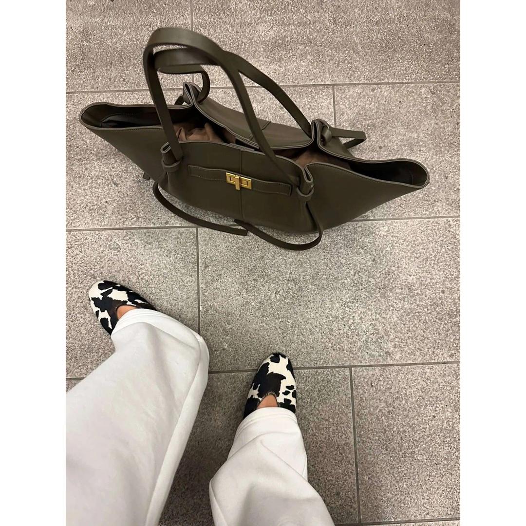 Women Shopper Handbag Smooth Surface Double Handle