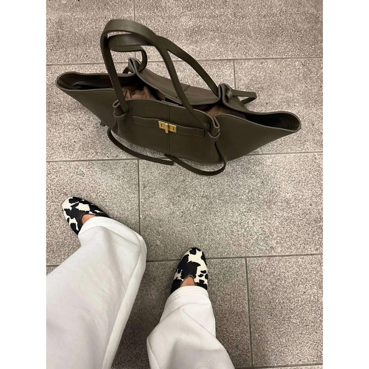 Women Shopper Handbag Smooth Surface Double Handle