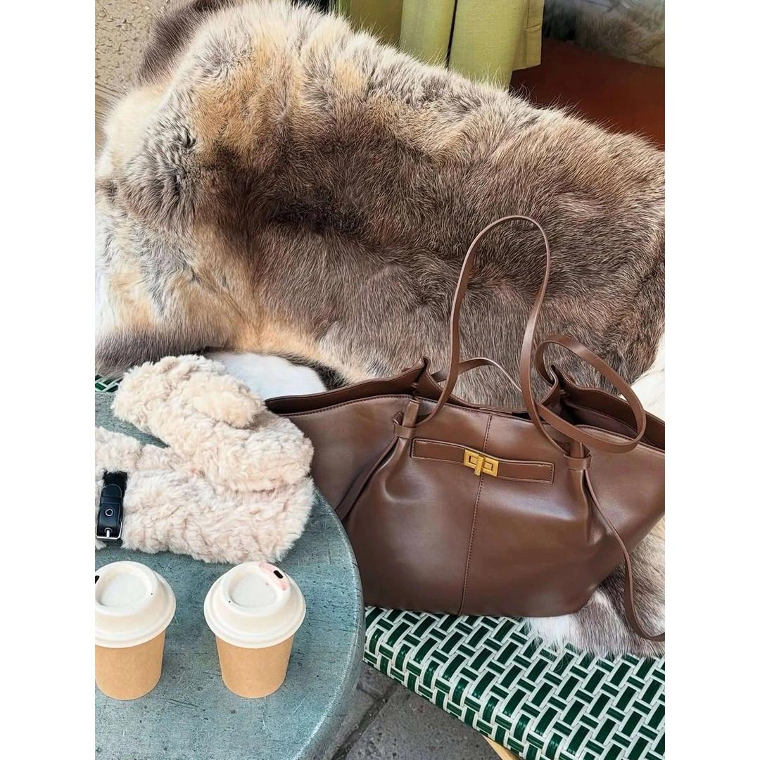 Women Shopper Handbag Smooth Surface Double Handle