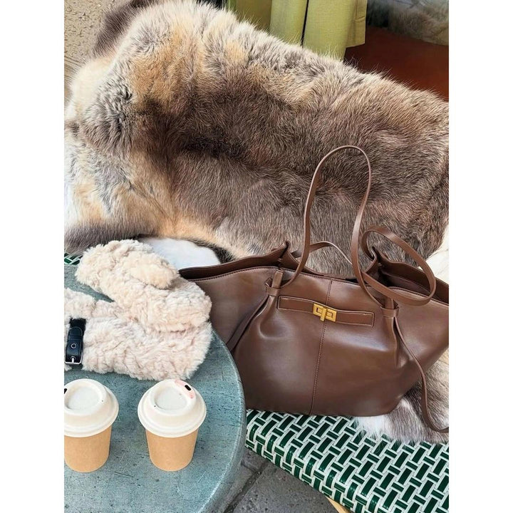 Women Shopper Handbag Smooth Surface Double Handle
