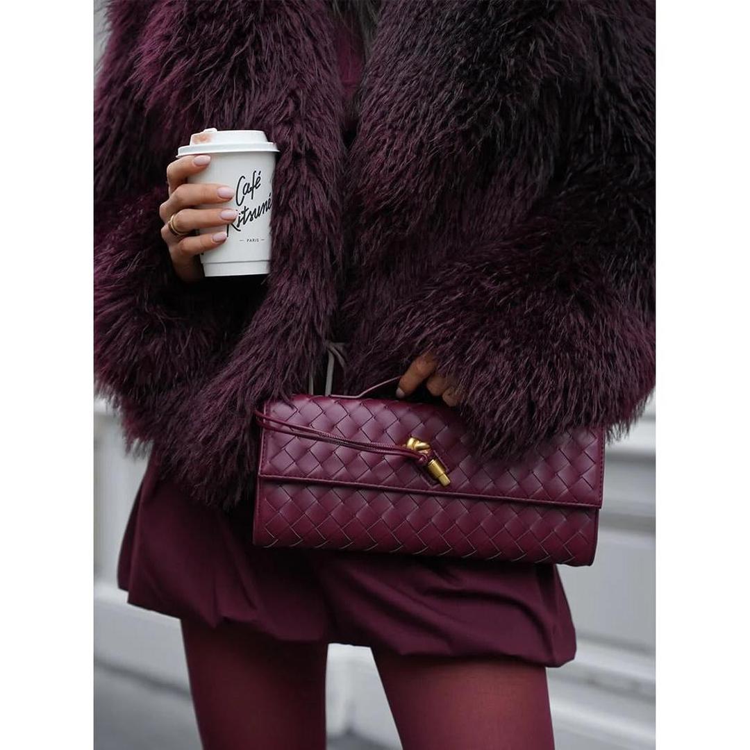 Women Handbag Woven Texture Flap Closure