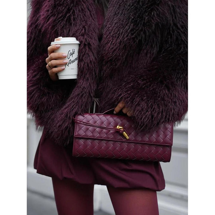Women Handbag Woven Texture Flap Closure