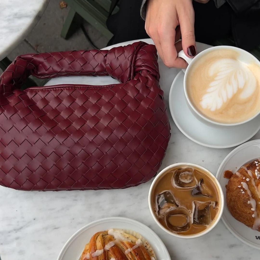 Women Handbag Woven Texture Rounded Shape Top Handle