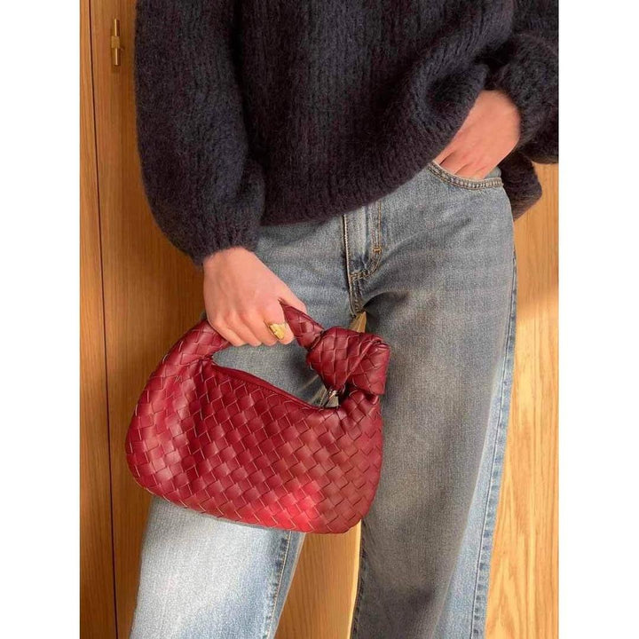 Women Handbag Woven Texture Rounded Shape Top Handle