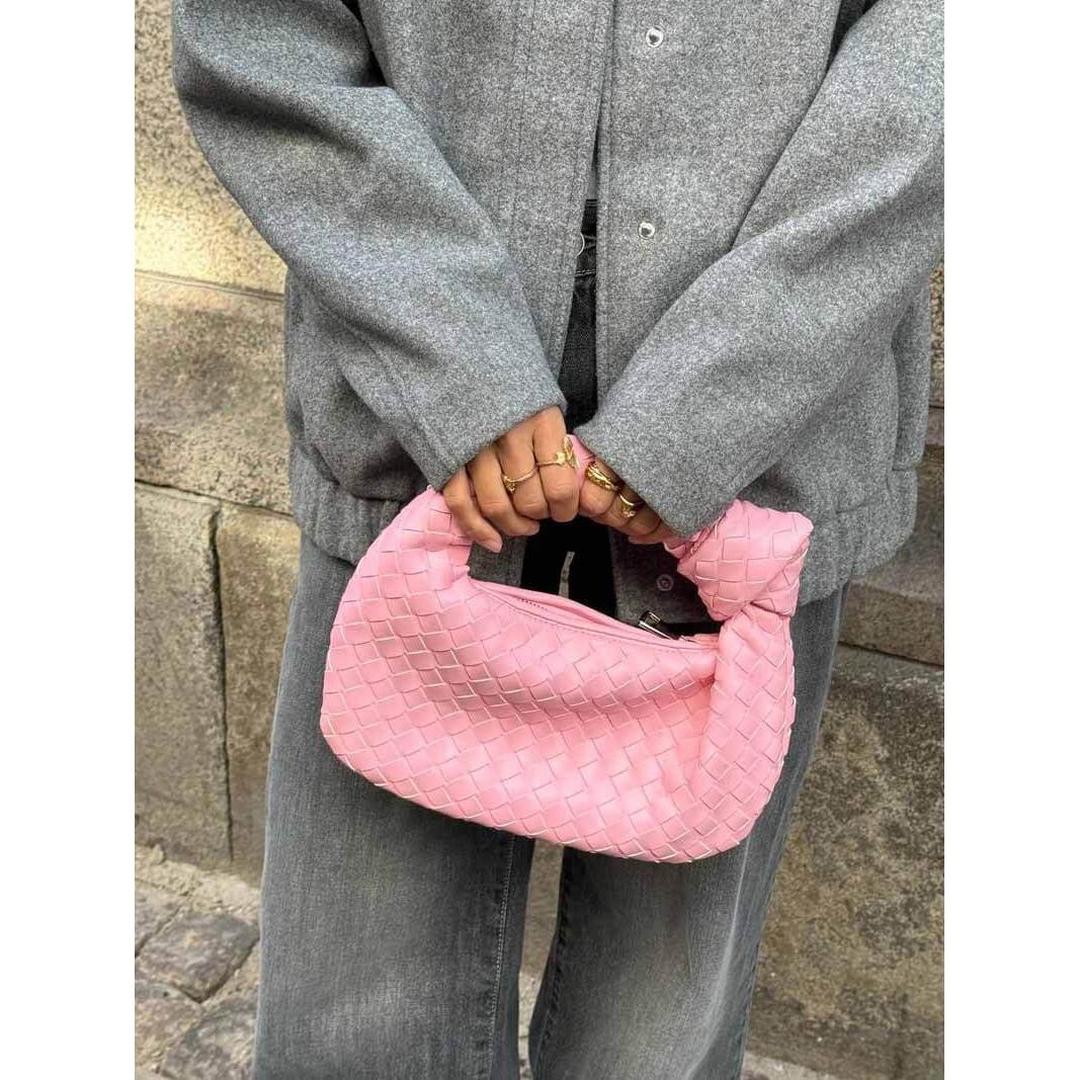 Women Handbag Woven Texture Rounded Shape Top Handle