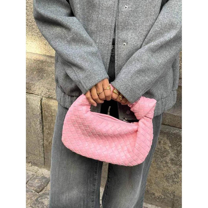 Women Handbag Woven Texture Rounded Shape Top Handle