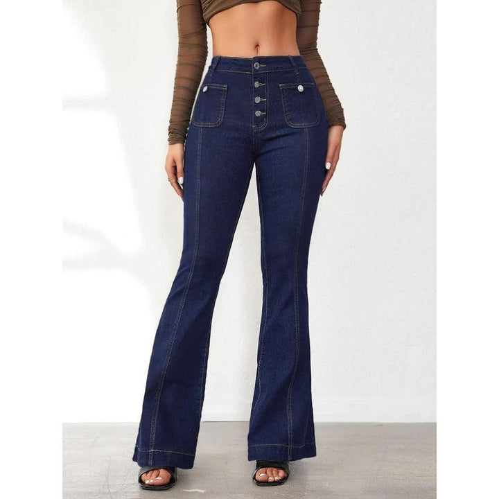 Women Jeans High Waist Buttoned Bell Bottom