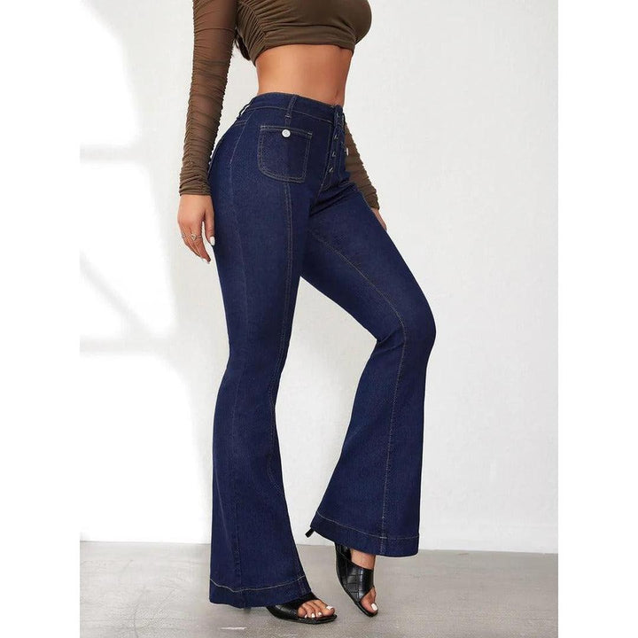Women Jeans High Waist Buttoned Bell Bottom