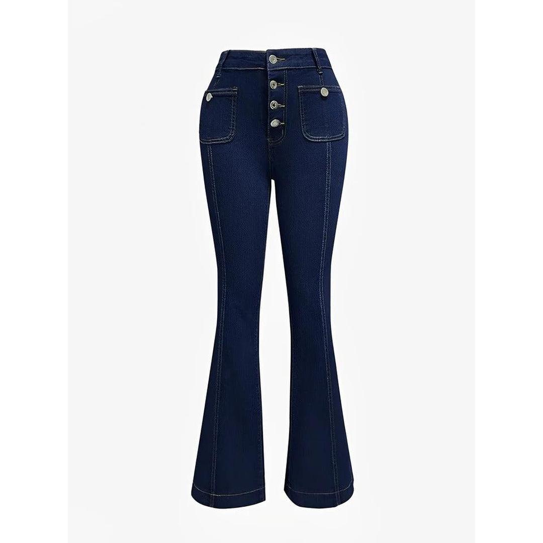 Women Jeans High Waist Buttoned Bell Bottom