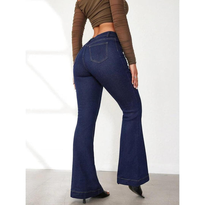 Women Jeans High Waist Buttoned Bell Bottom