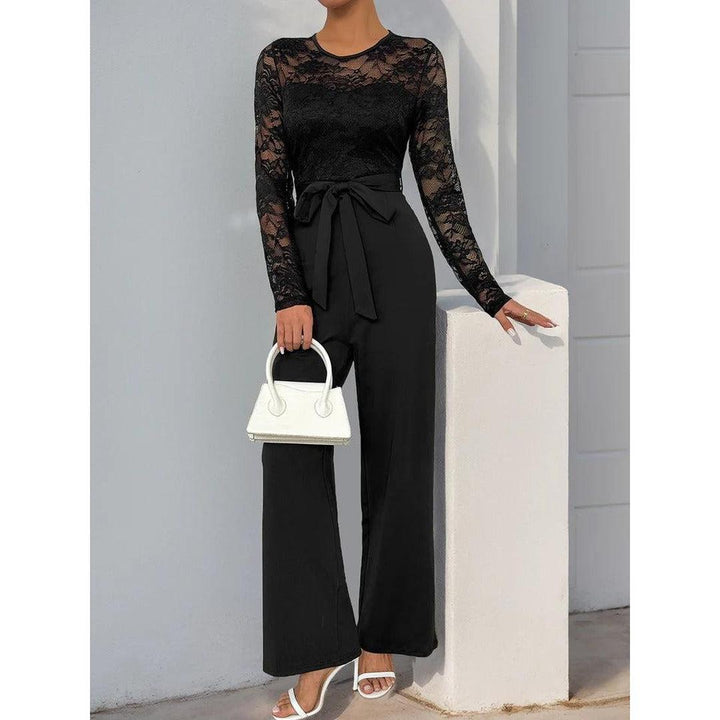 Women Jumpsuit Lace Long Sleeve Wide Leg