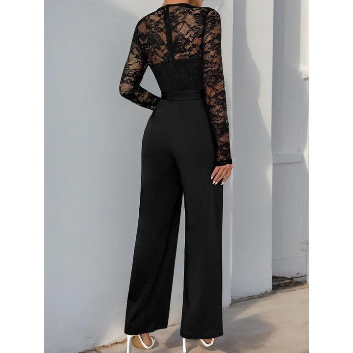 Women Jumpsuit Lace Long Sleeve Wide Leg