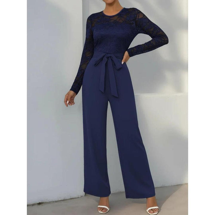 Women Jumpsuit Lace Long Sleeve Wide Leg