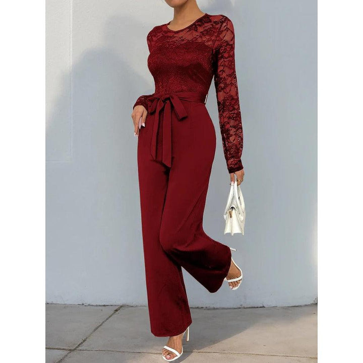 Women Jumpsuit Lace Long Sleeve Wide Leg
