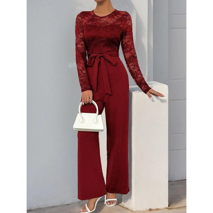 Women Jumpsuit Lace Long Sleeve Wide Leg