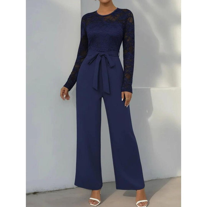 Women Jumpsuit Lace Long Sleeve Wide Leg