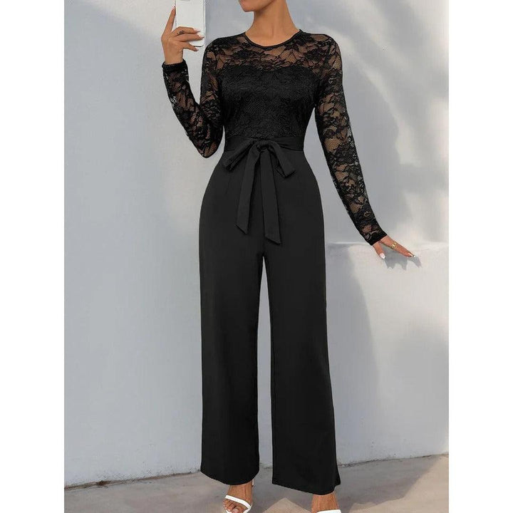 Women Jumpsuit Lace Long Sleeve Wide Leg