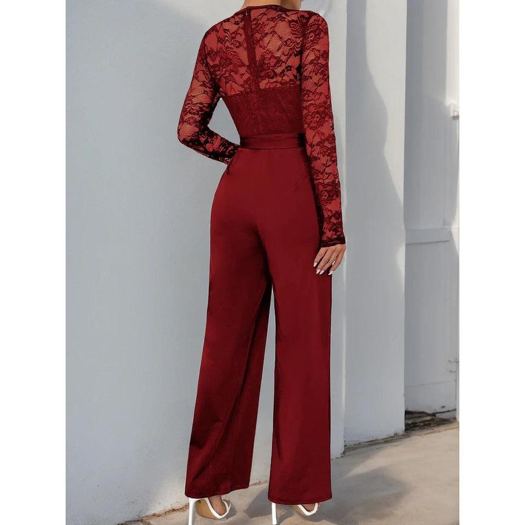 Women Jumpsuit Lace Long Sleeve Wide Leg