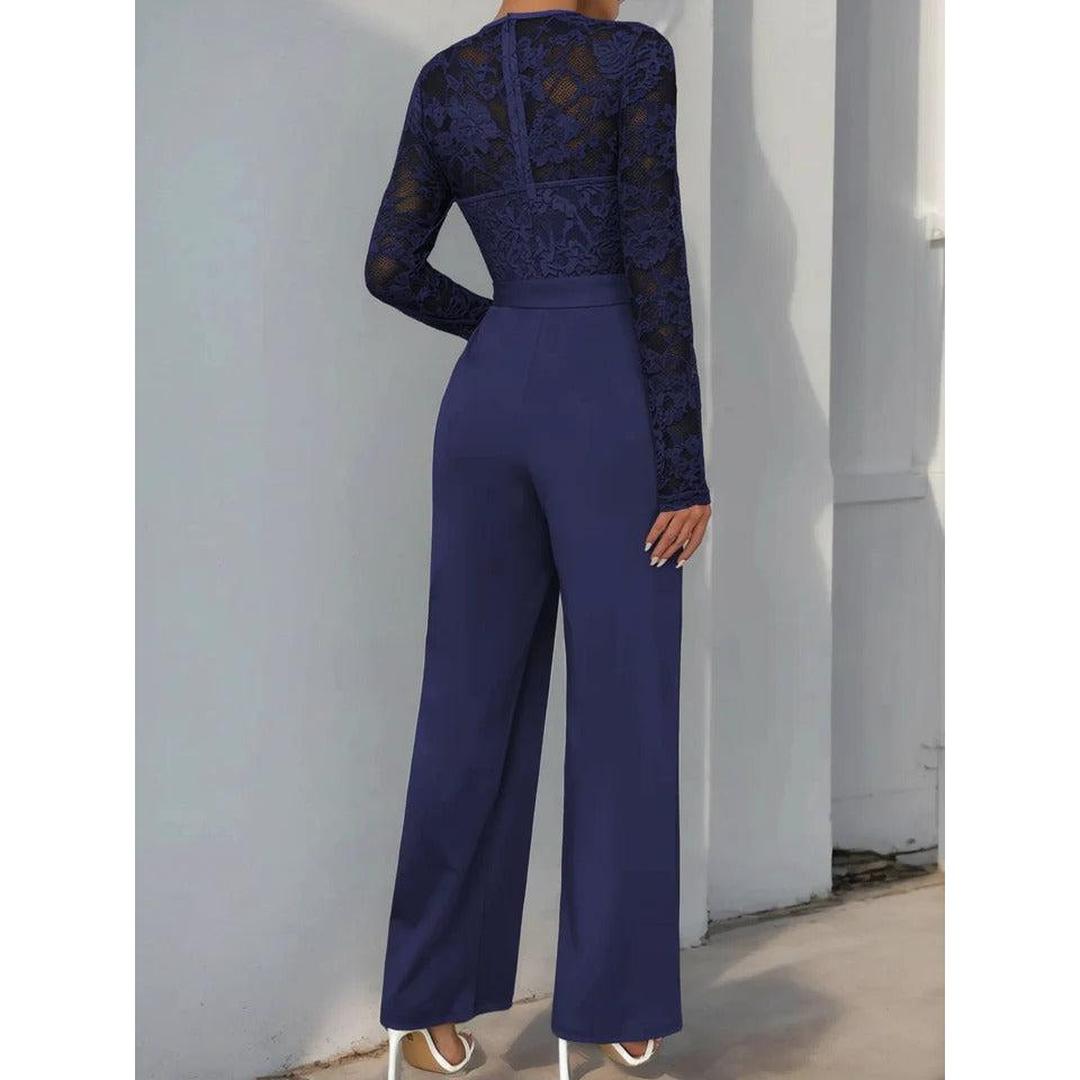 Women Jumpsuit Lace Long Sleeve Wide Leg