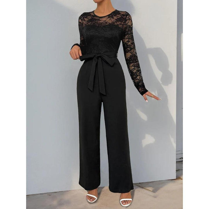 Women Jumpsuit Lace Long Sleeve Wide Leg