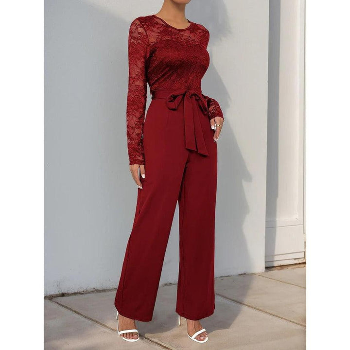 Women Jumpsuit Lace Long Sleeve Wide Leg