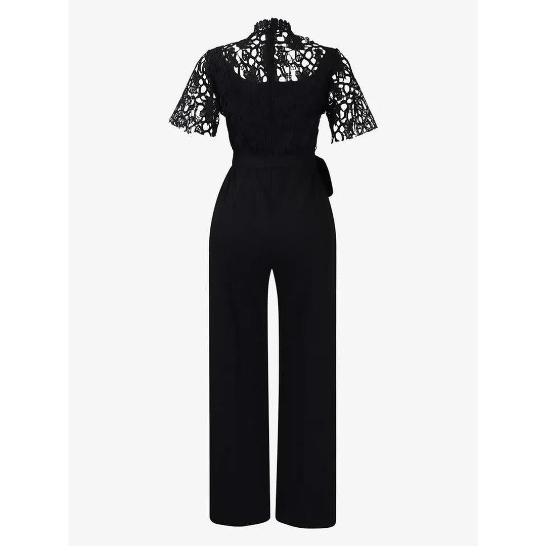 Women Lace Short Sleeve High Waist Straight Leg Jumpsuit